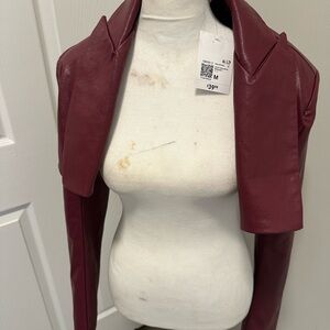 NWT - Forever 22 Womens Burgundy Faux Leather Cropped Jacket